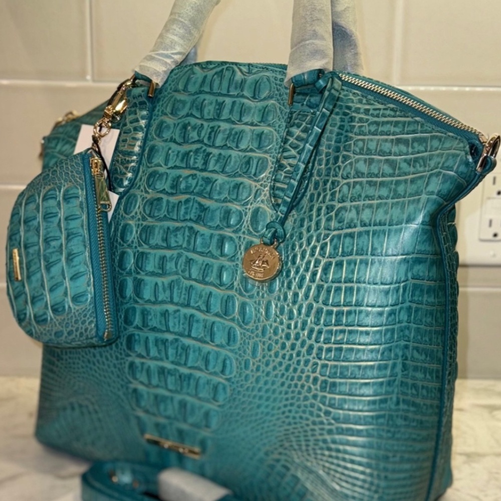 Brahmin Large Duxbury Satchel Bag Mermaid Green Leather & Britt Set BRAND NEW!